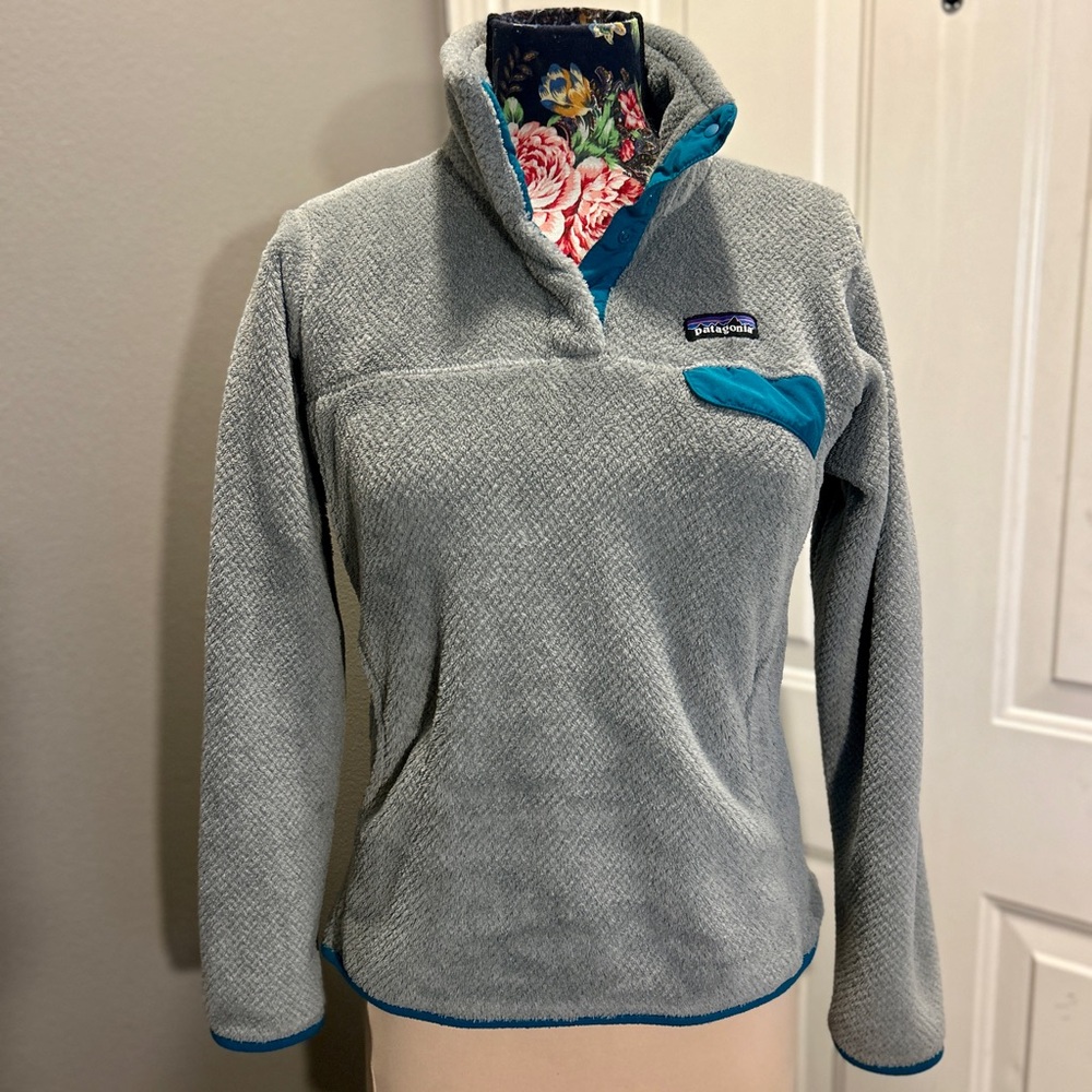 Patagonia Women’s Re-Tool Snap-T Fleece Pullover Medium Gray Teal GUC Polartec